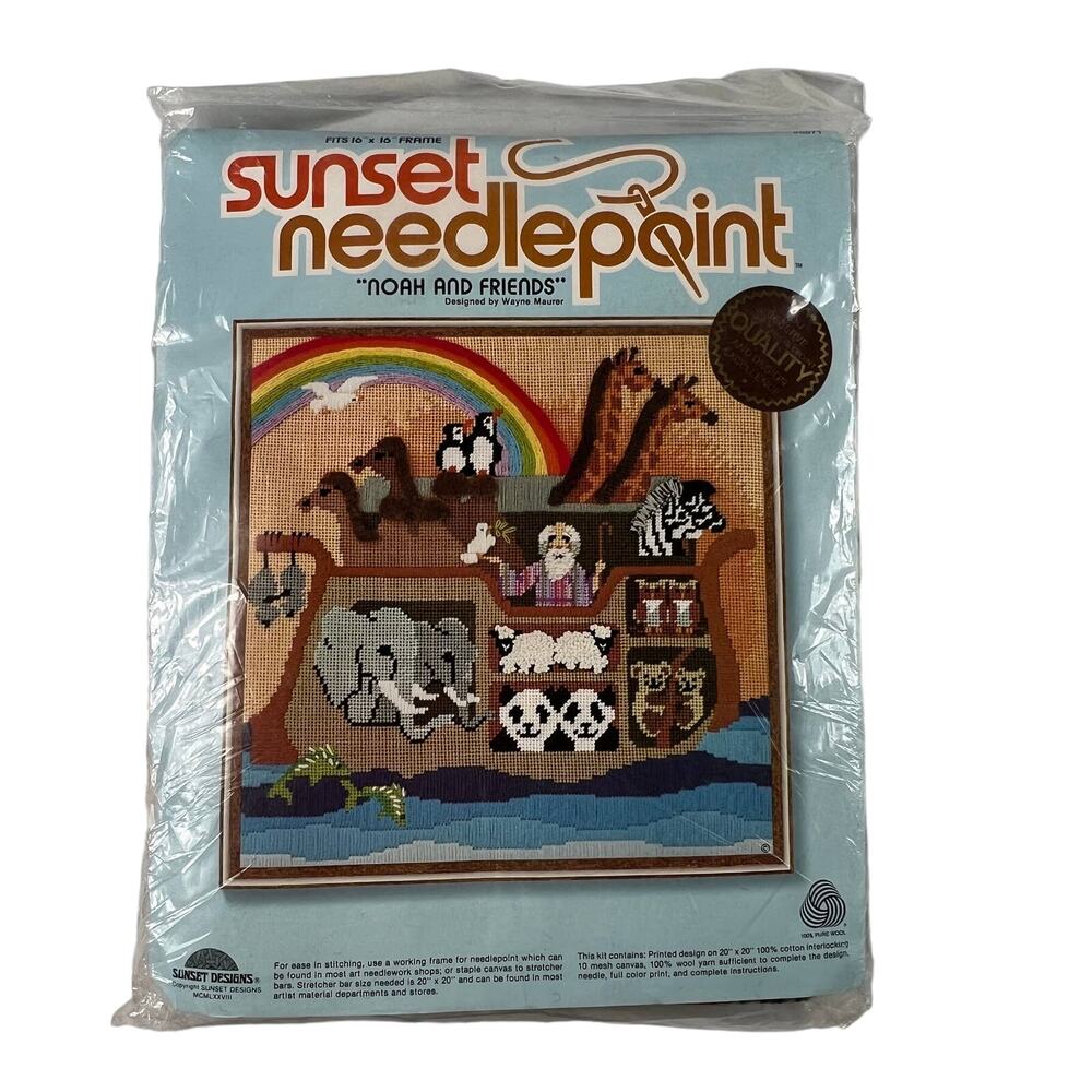 SUNSET DESIGNS Vintage Noah and Friends Needlepoint Kit Wool Wayne Maurer 1978
